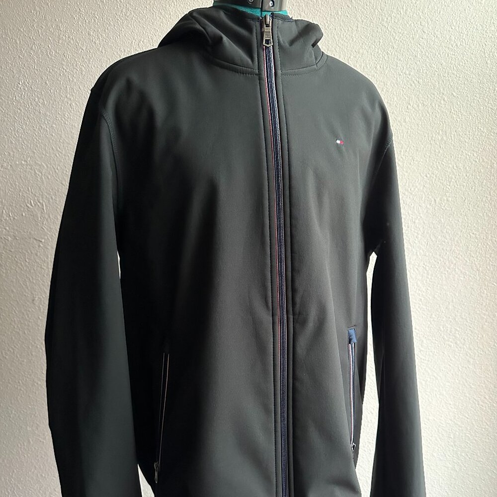 Tommy Hilfiger Black Softshell Fleece Hooded Jacket Men Size M